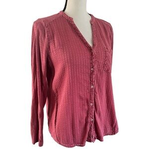 Lucky brand V-neck button front gauze mix, Henley striped shirt. Size medium